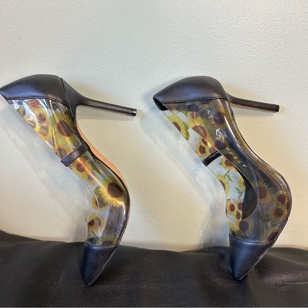 Katy Perry Black Clear Floral Sunflower The Meline Heeled Pumps Shoes - Picture 9 of 14